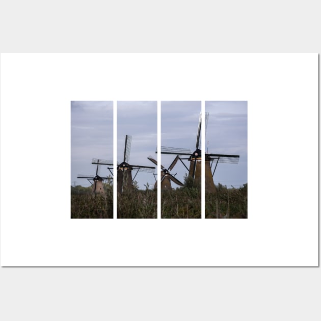 Wonderful landscapes in the Netherlands. Historic dutch windmills in Kinderdijk in a cloudy autumn day. Unesco site. Natural view from distance. Wall Art by fabbroni-art